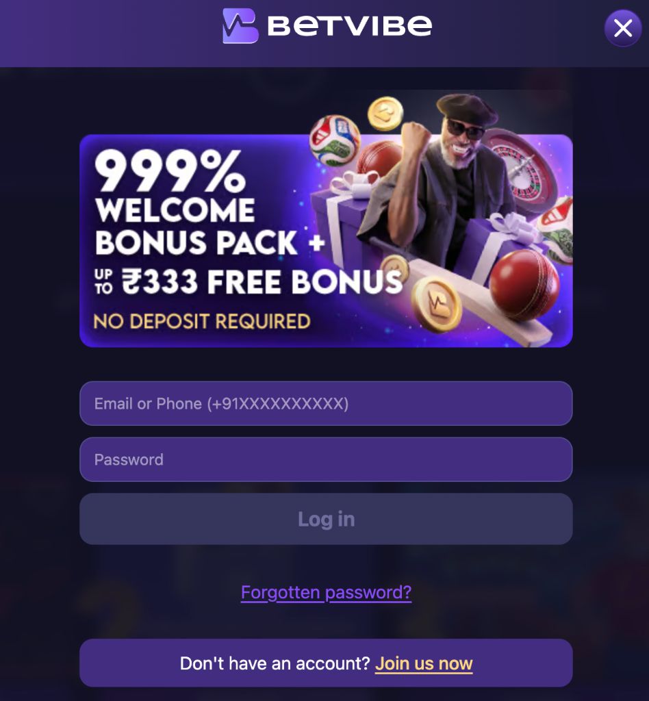 Mobile app login screen with welcome bonus banner